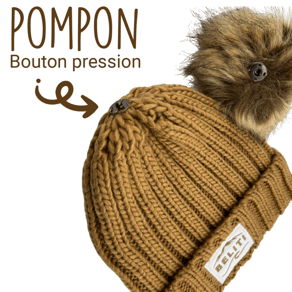 Bonnet avec pompon amovible. Pompon aspect fourrure. Bonnet à personnaliser