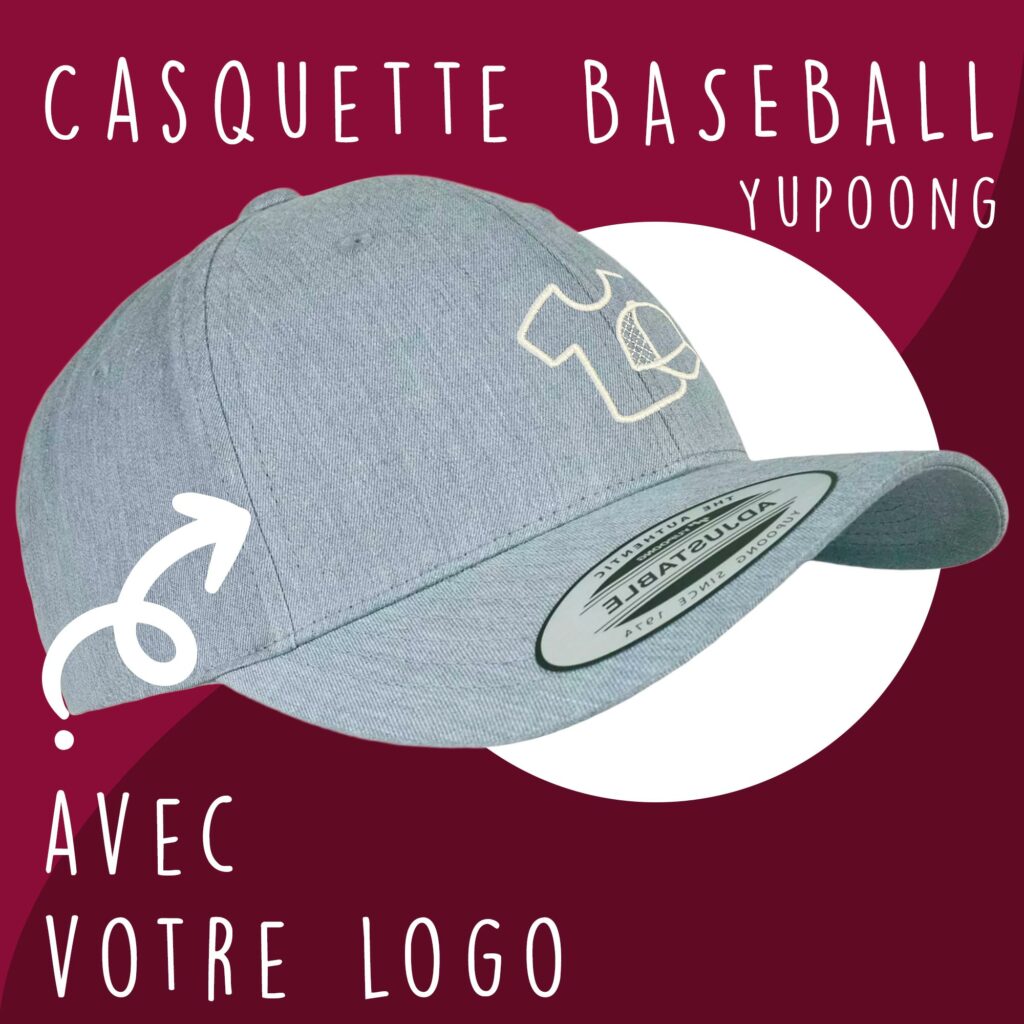 Casquette baseball Yupoong personnalisable avec design moderne, ajustement parfait et finition premium, idéale pour ajouter votre logo.